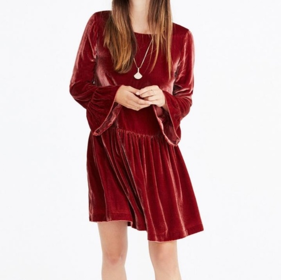 Madewell Dresses & Skirts - Madewell Velvet Bell Sleeve Dress Spiced Rose